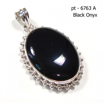 Genuine black onyx sterling silver pendant